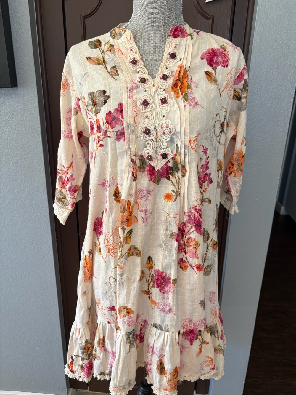 Elomelo Floral Embellished Tunic (Dress)